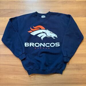 Vintage 90's Denver Broncos Navy Blue Crewneck Pullover Sweatshirt Sz Medium VTG
